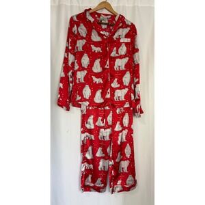 Their Nibs Red Polar Bear Satin Pajama Set Long Sleeve Pants M Holiday Christmas